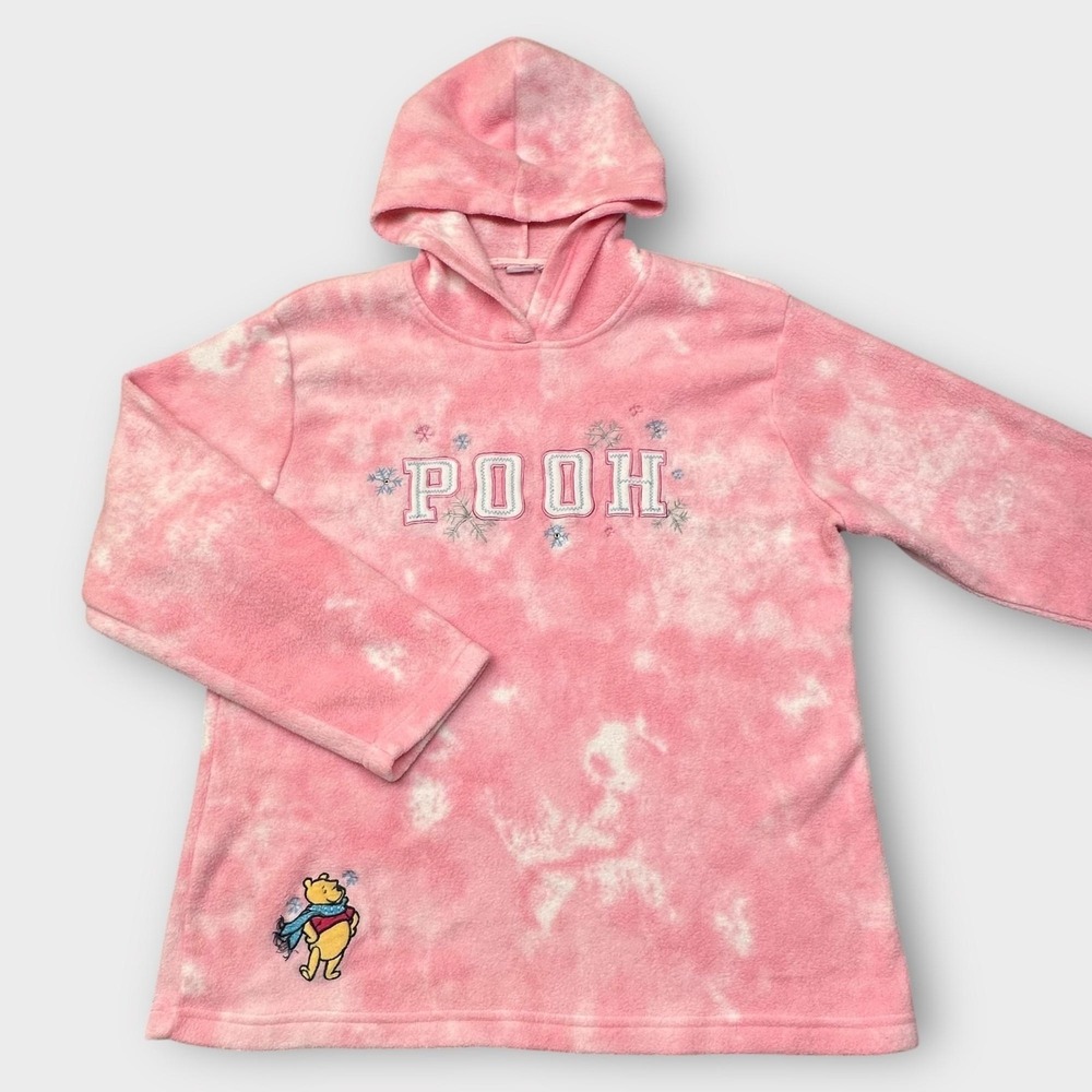 Disney Winnie the Pooh Hoodie Womens XL Fleece Pullover Winter Snowflake Tie Dye